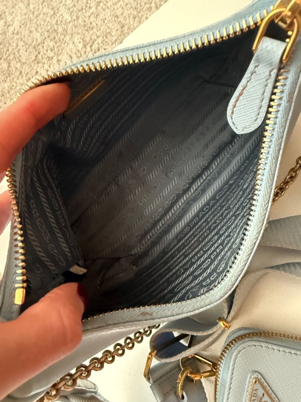 Prada Powder Blue Saffiano Leather Shoulder Bag with Coin Pouch - Picture 4 of 6